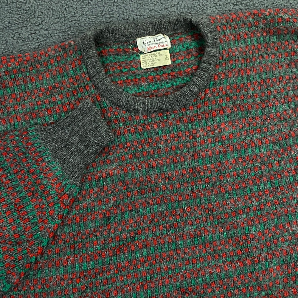 Alan Paine Sweater Men XL 46 Red Green Alpaca Lambswool Knit England Vintage